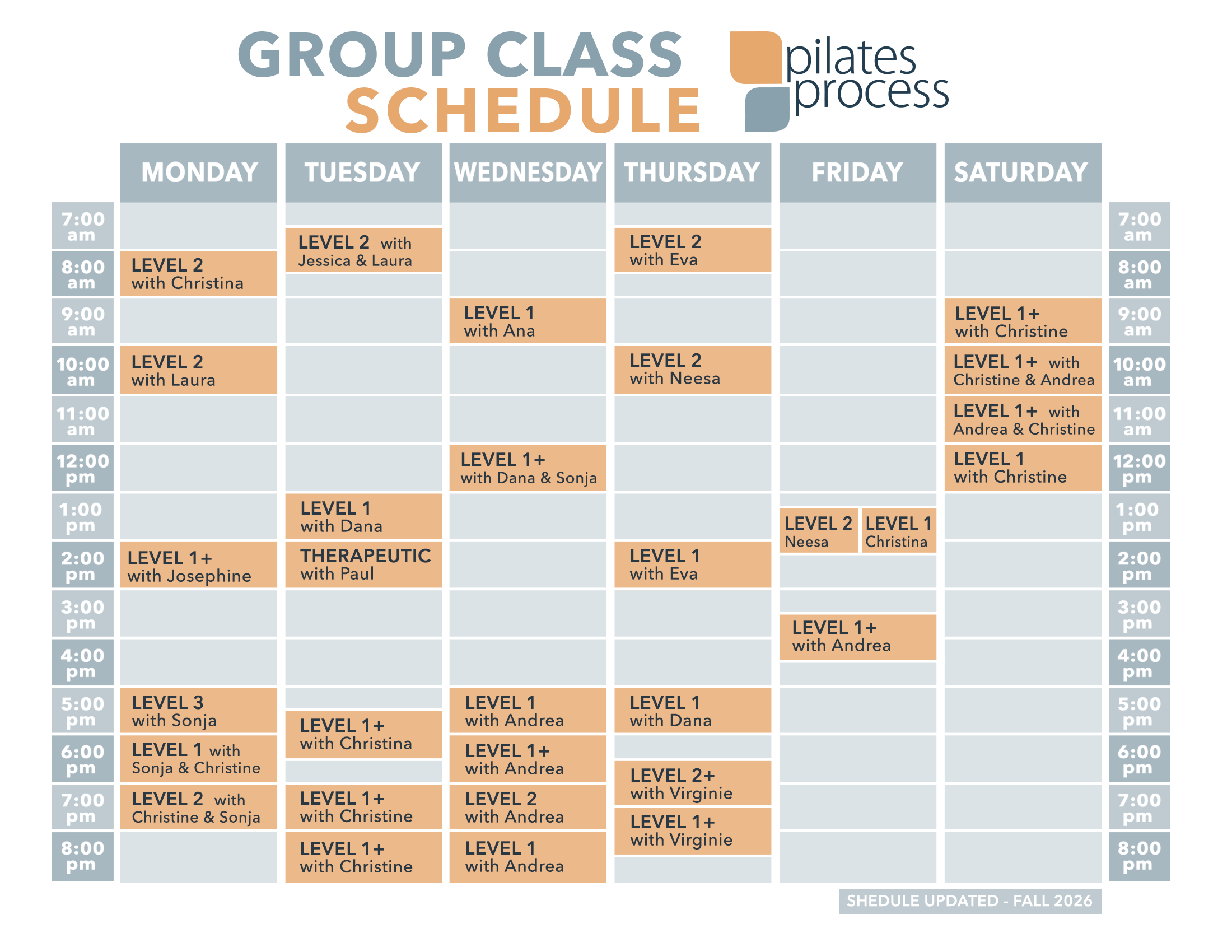 Pilates Process: Group Class Schedule